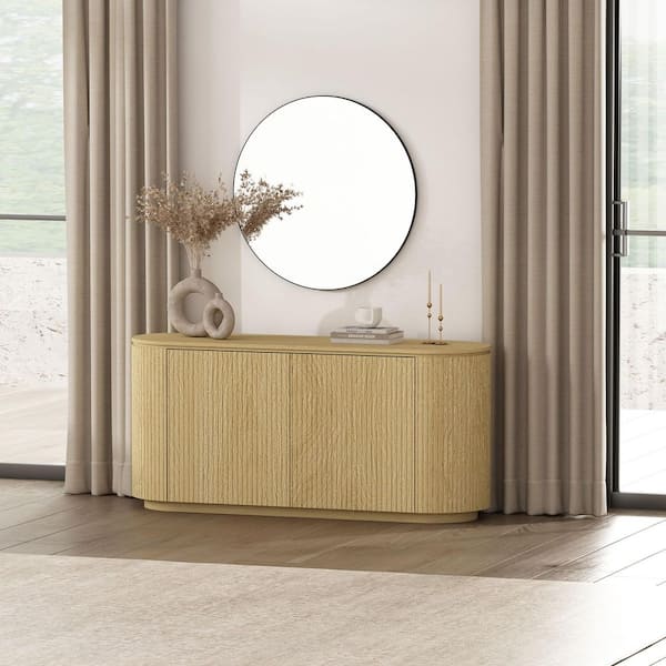 Olivia Modern Natural Oak MDF 60 in. Sideboard with 4 Adjustable Shelves and Rounded Edges