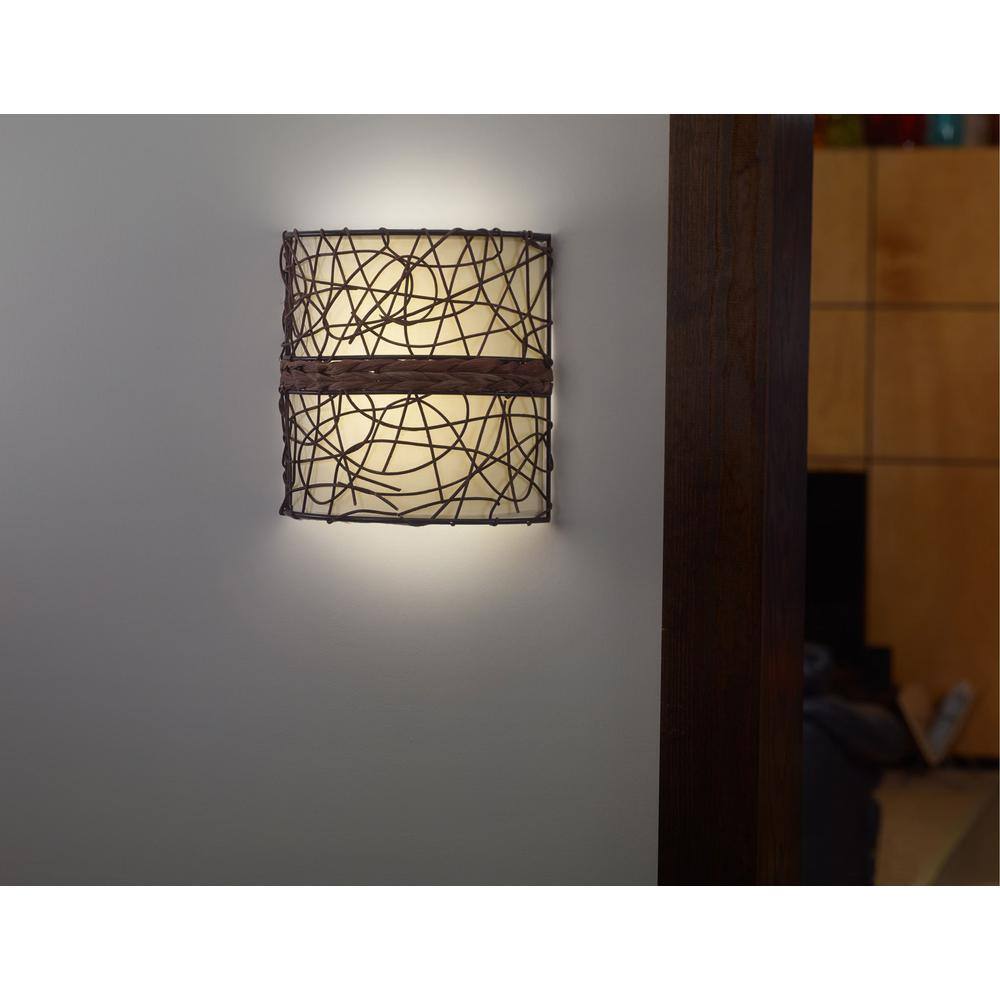 Catalina Brown Wicker LED Battery-Powered Wall Sconce