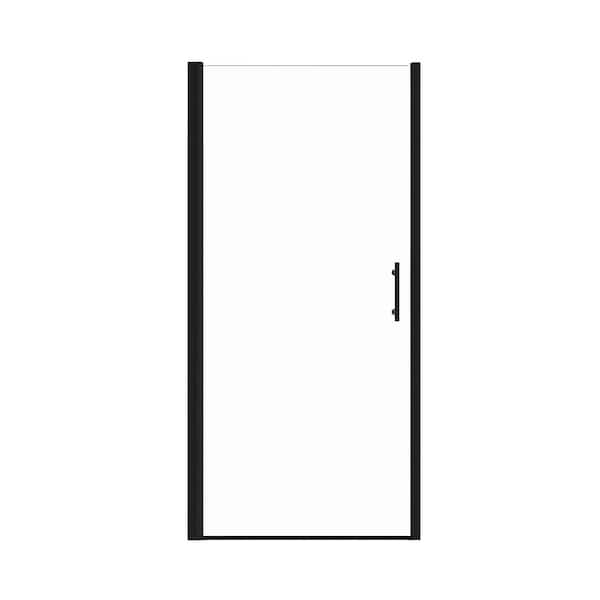 32 in. - 32 in. W x 72 in. H Pivot Semi-Frameless Shower Door in Matte Black Finish with Clear Glass
