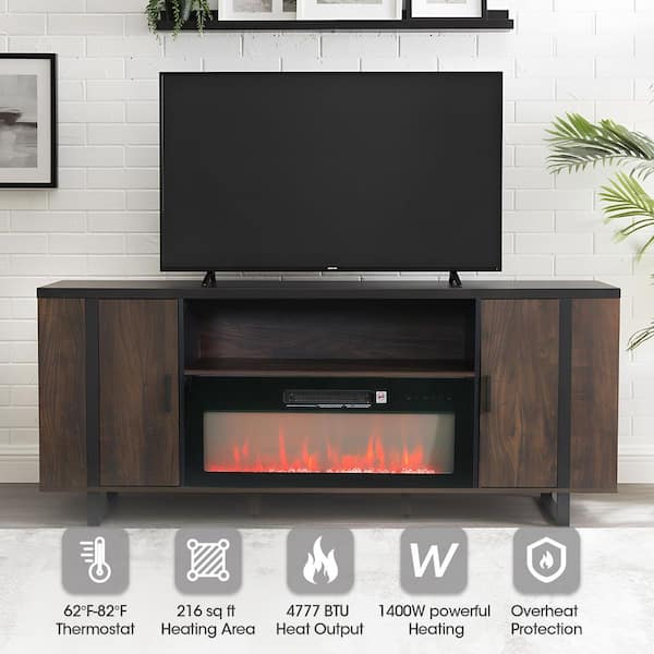 IHOMEadore 72 in. Black Freestanding Fireplace TV Stand Fits Up to