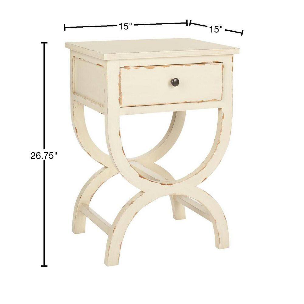 Vintage Cream Transitional Poplar End Table with Zinc Knob
