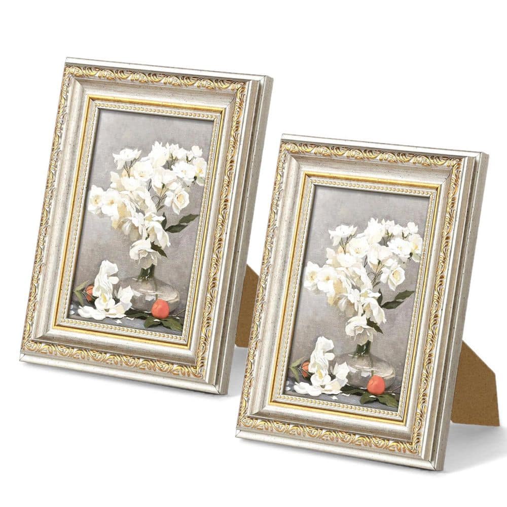 Ornate Vintage 4 x 6 White Plastic Picture Frame for Wall Decor or