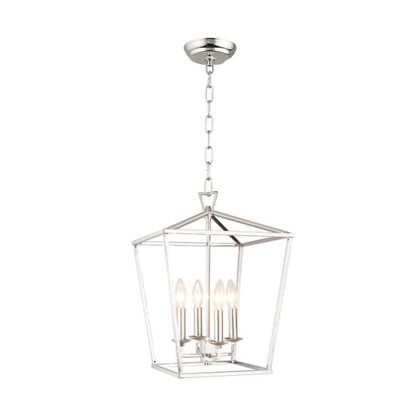 Little Tree Chen 4-Light Polished Nickel No Decorative Accents Lantern Lantern Chandelier for Living Room