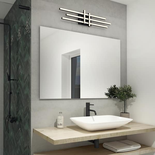 Grid 27 in. 1-Light Matte Black Modern Integrated LED 3 CCT Vanity Light Bar for Bathroom