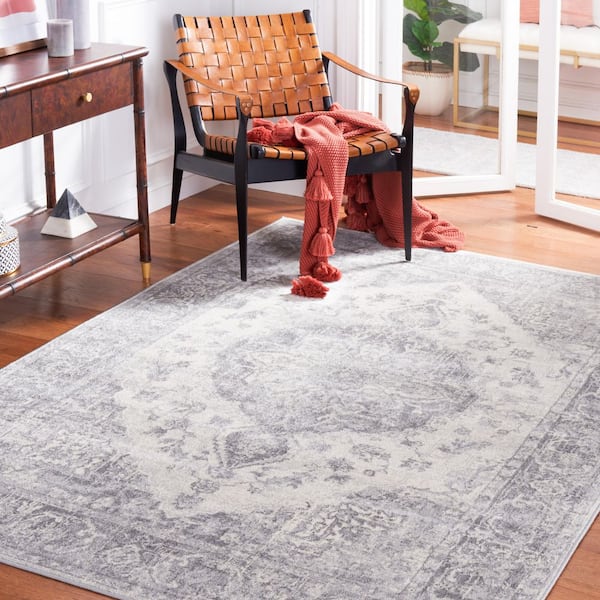 Brentwood 4 ft. x 6 ft. Gray/Light Gray Medallion Distressed Border Area Rug