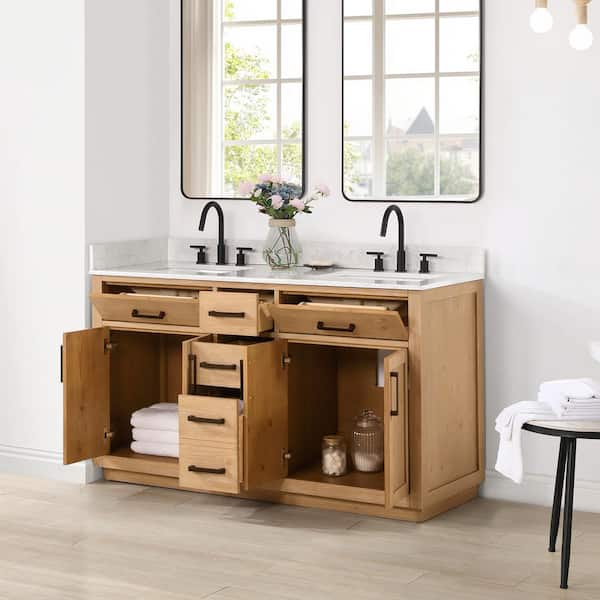 Gavino 60 in. W x 22 in. D x 34 in. H Bath Vanity in Light Brown with Grain White Composite Stone Top Gavino 60 in. W x 22 in. D x 34 in. H Bath Vanity in Light Brown with Grain White Composite Stone Top