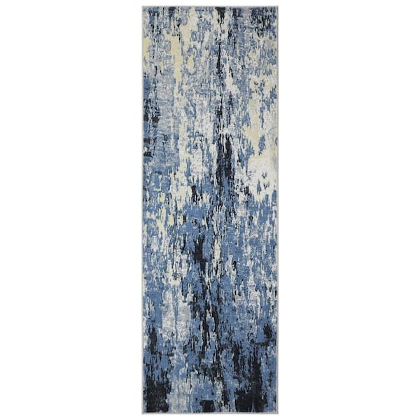 Blue 2 ft. x 6 ft. Modern Abstract Decorative Area Rug Polyester