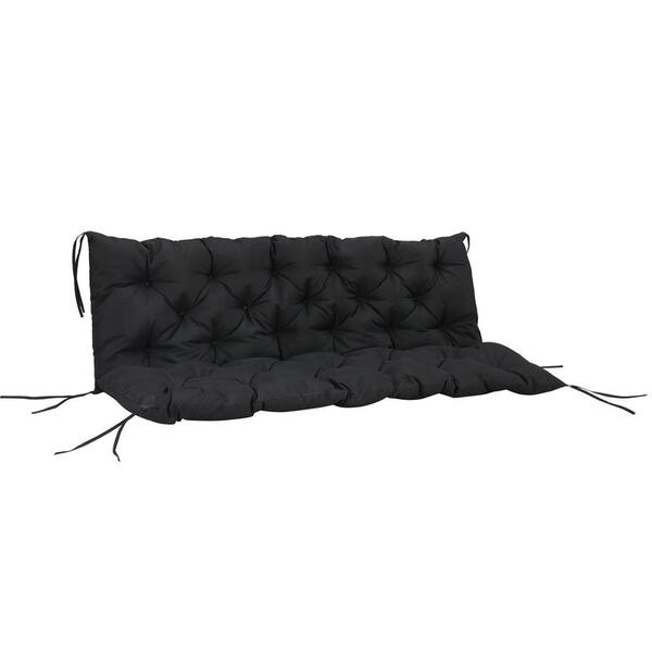 Zeus & Ruta Black Tufted Bench Cushions for Outdoor Furniture, 3-Seater Replacement Swing Chair, Overstuffed Backrest
