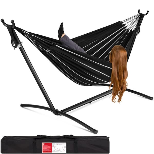 Best Choice Products 9.5 ft. 2-Person Brazilian-Style Cotton Double Hammock Bed with Stand Set with Carrying Bag in Onyx