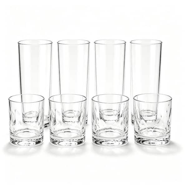 14 oz. Rocks and 20 oz. Water Cups Unbreakable Plastic Glasses Drinkware Reusable BPA-Free Dishwasher Safe Set of 8