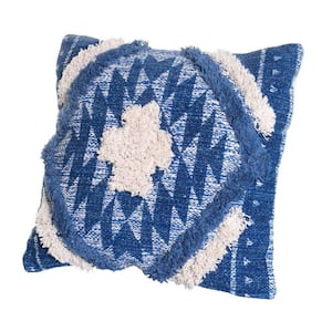 Blue and White Southwest Aztec Pattern Handcrafted Shaggy Soft Cotton Accent 4 in. x 18 in. Throw Pillow (Set of 2)
