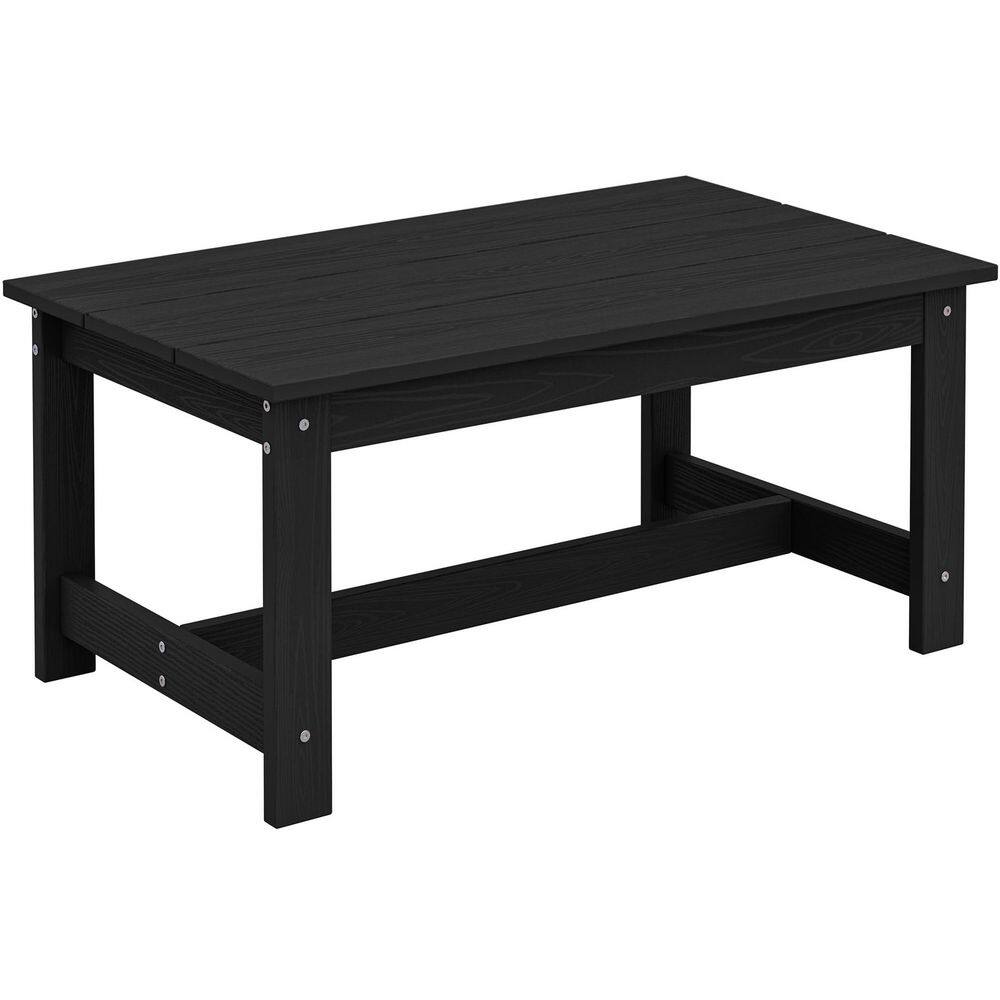 HDPE Black Rectangle Outdoor Coffee Table, All-Weather Patio Table for Sect