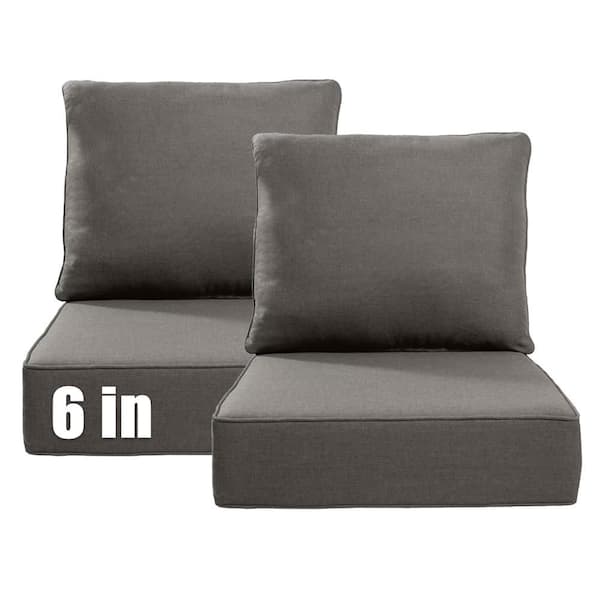 22 in. W x 24 in. D x 6 in. Thick Square 4-Piece Deep Seating Outdoor Lounge Chair Gray Cushion