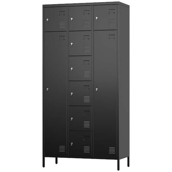 35.4 in. W x 72 in. H x 15.7 in. D, 7-Shelf Steel Freestanding Cabinet with 8 and 2-Doors for Gym, School, Home in Black