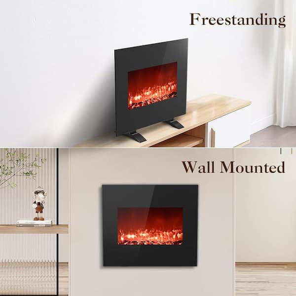 Freestanding outlet or Wall Mounted Electric Fireplace Heater, Black, 26