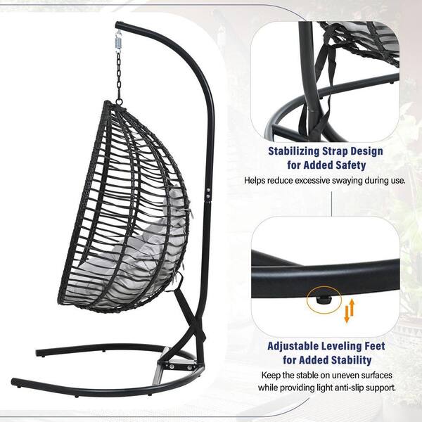 Black Wicker Foldable Outdoor Rattan Egg Chair Patio Swing Chair