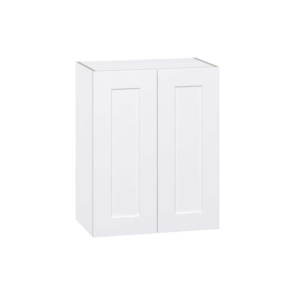 J Collection Wallace Painted Warm White Assembled Corner Wall Kitchen Cabinet with Glass Door (24 in. W x 30 in. H x 14 in. D)