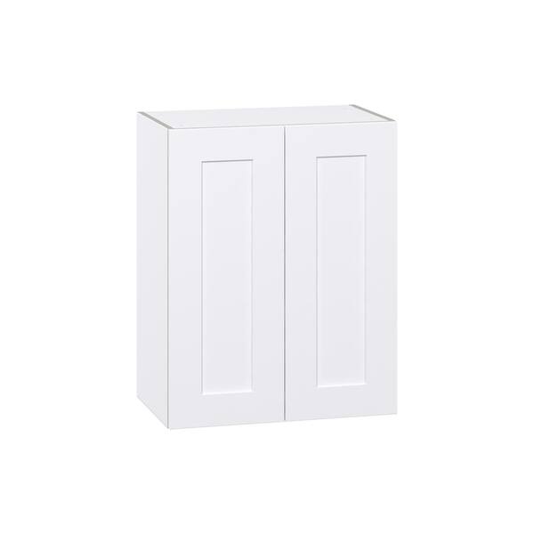 J Collection Wallace Painted Warm White Assembled Corner Wall Kitchen Cabinet with Glass Door (24 in. W x 30 in. H x 14 in. D)