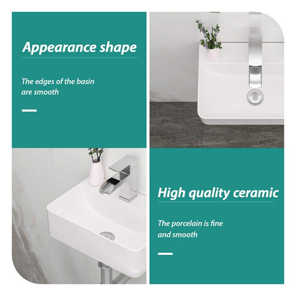 White Ceramic Rectangular Wall-Mount Bathroom Sink