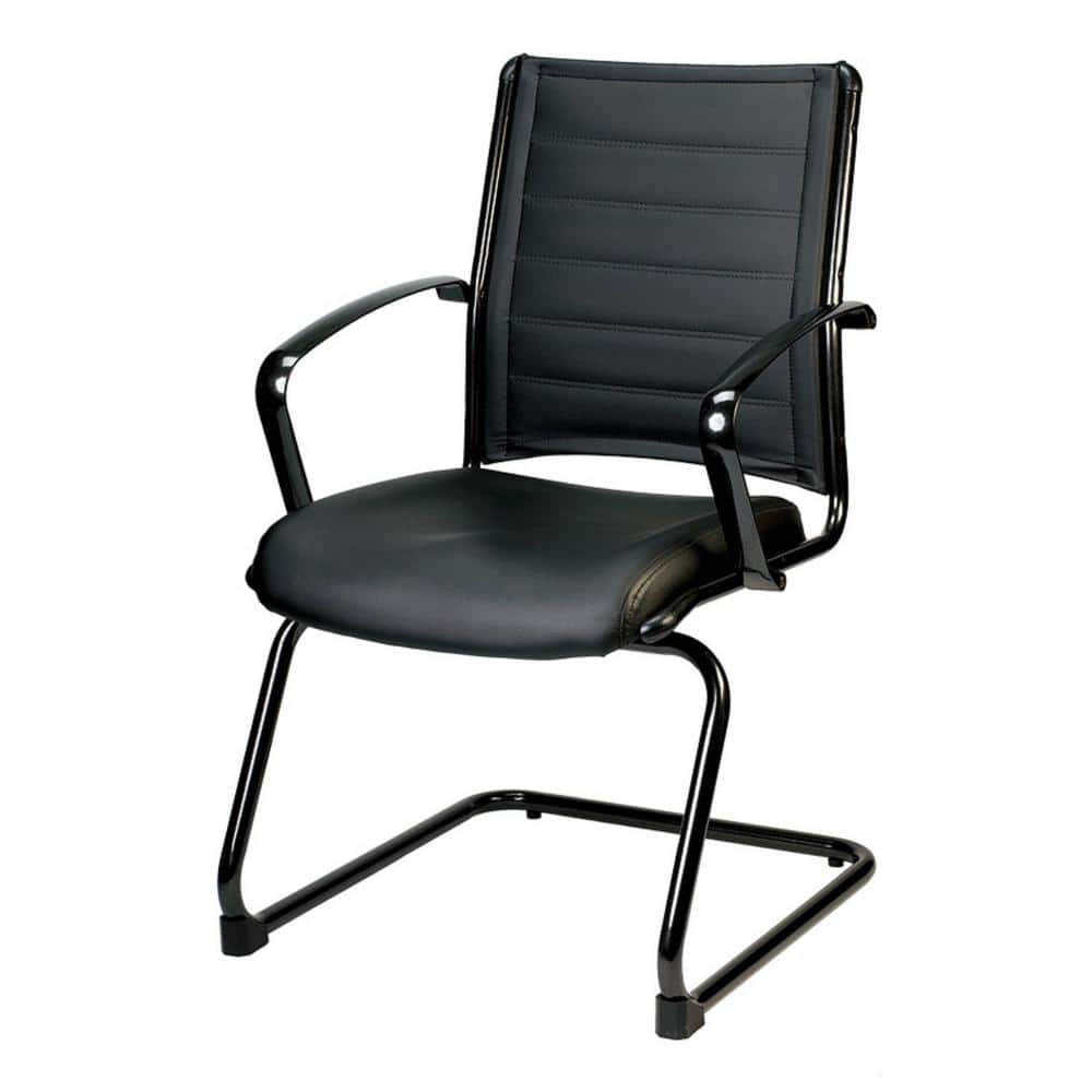 HomeRoots Zabrina Black Leather Guest Side Chair 372380 - The Home Depot
