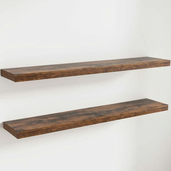 72 in. W x 12 in. D Rustic Brown Floating Shelves for Wall Set of 2 Decorative Wall Shelf