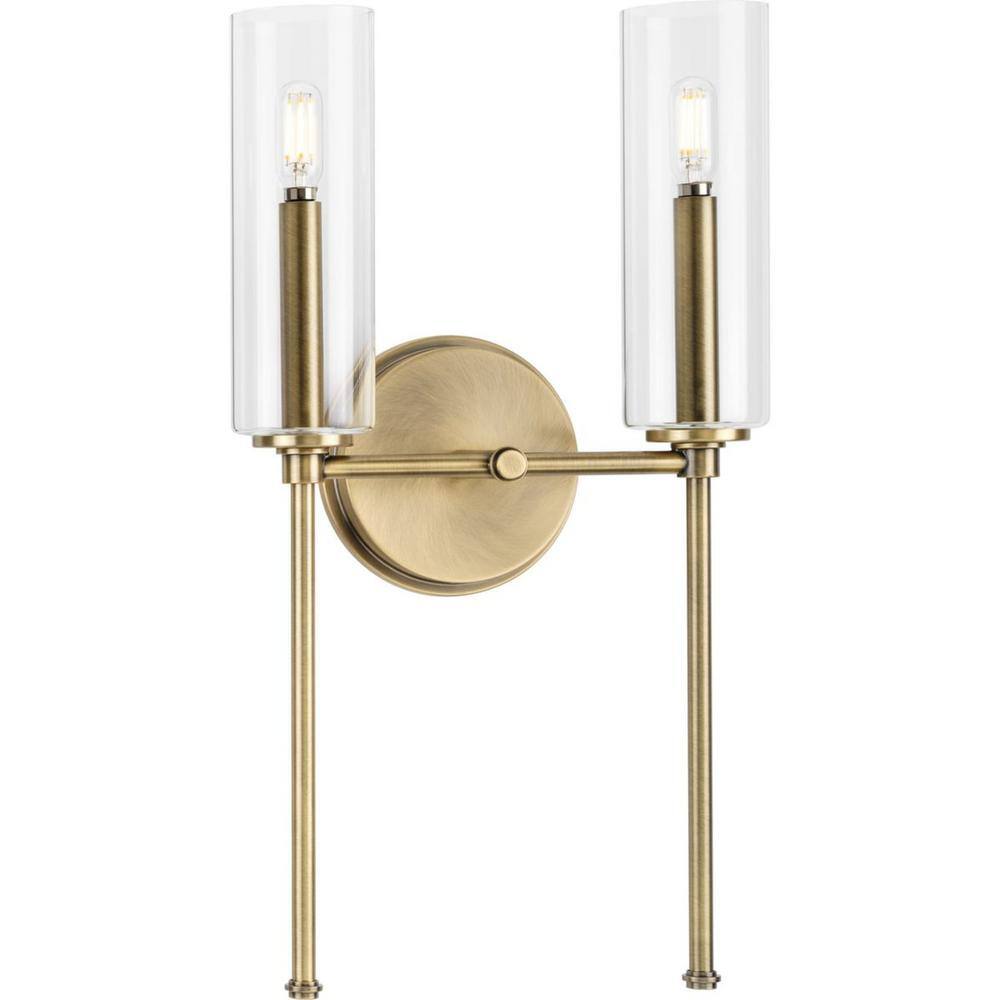 Elara Vintage Brass 16" Chess-Inspired Bath Vanity Light with Clear Glass