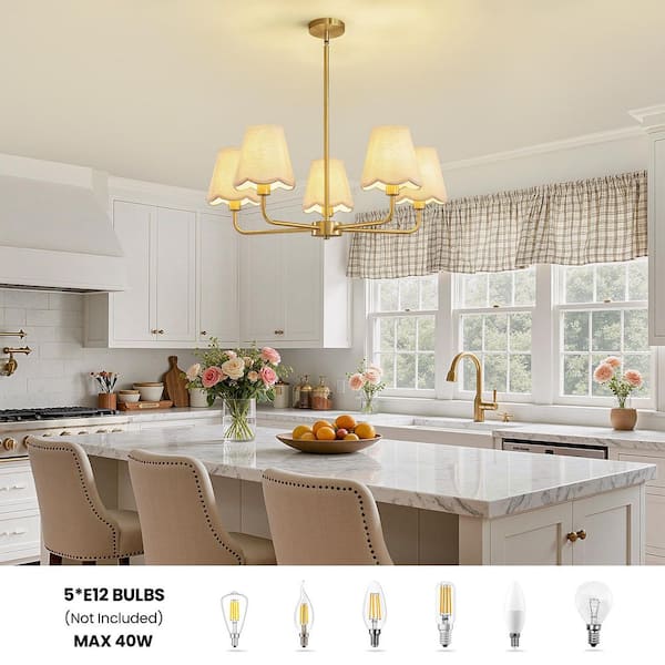 KAISITE 5 Light Farmhouse Gold Rustic Round Hanging Chandelier For