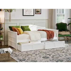 Acadia White Twin Solid Wood Daybed with Set of 2-Bed Drawers