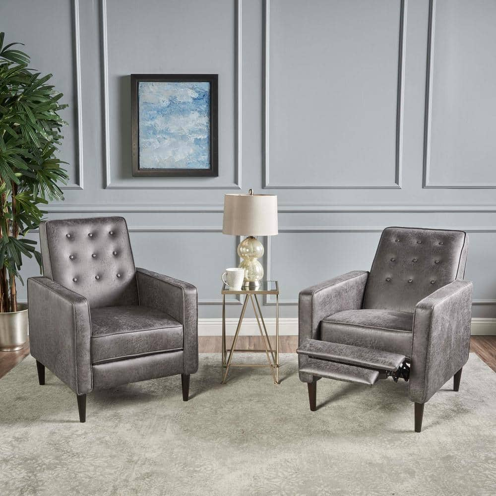 Mervynn Slate and Dark Espresso Upholstered Recliner (Set of 2) 67028 ...