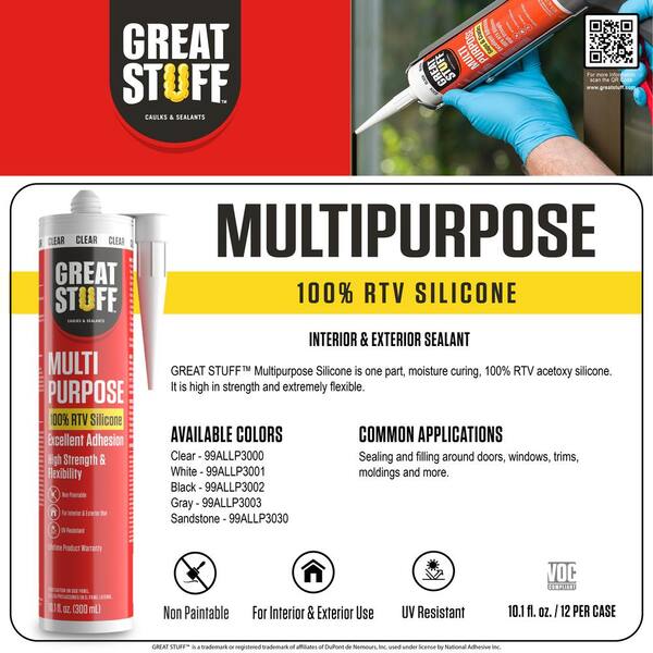 GREAT STUFF Multipurpose 10.1 fl. oz. Clear 100% RTV Silicone Sealant Caulk  99ALLP3000 - The Home Depot