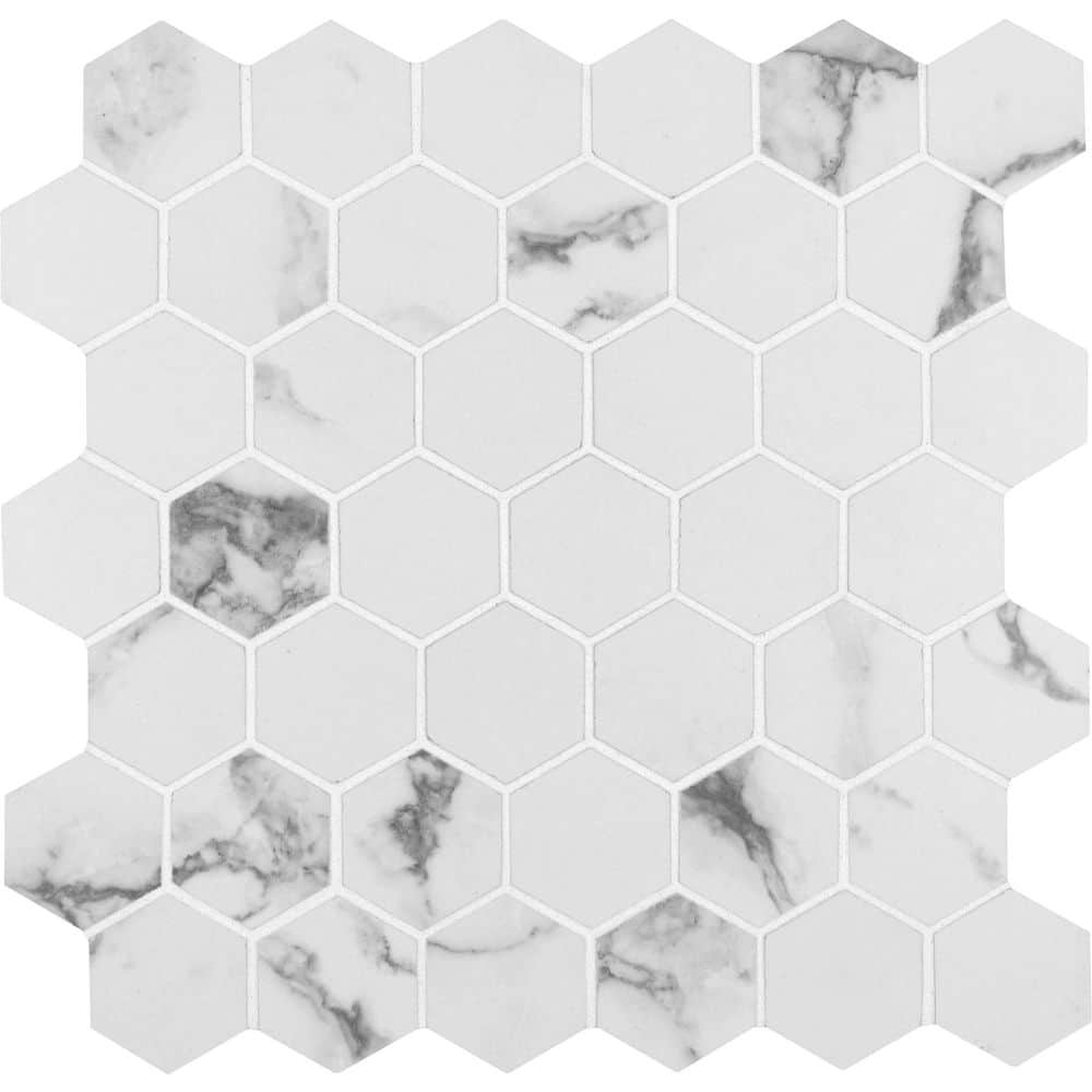 Take Home Tile Sample - Statuario Hexagon 4 in. x 4 in. Matte Porcelain Mosaic Tile price history on PriceWatchPro