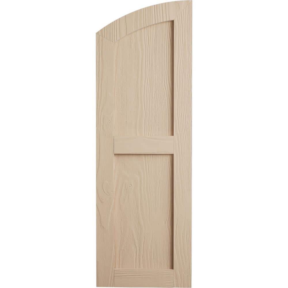 Primed Tan Sandblasted Faux Wood Shutters with Elliptical Top, 12" x 82"