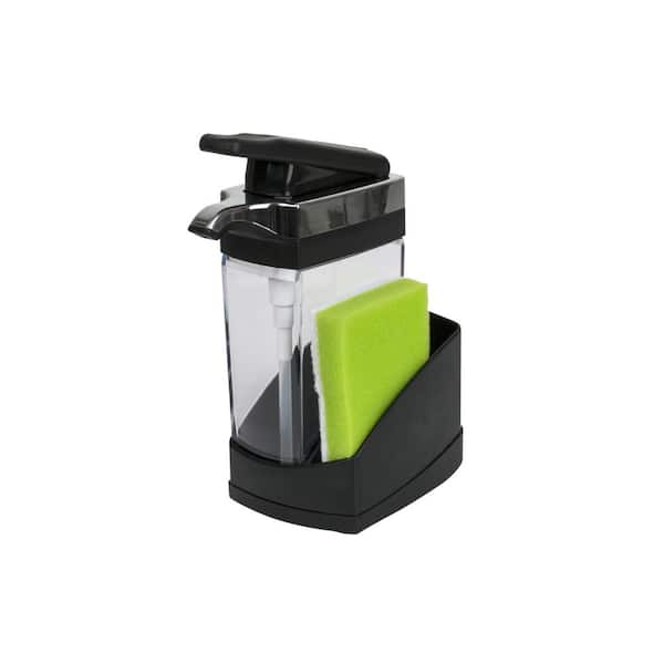 PRIMEPLUS Freestanding Sink Sider Solo Chrome Soap Dispensers with Sponge Caddy in Black/Chrome