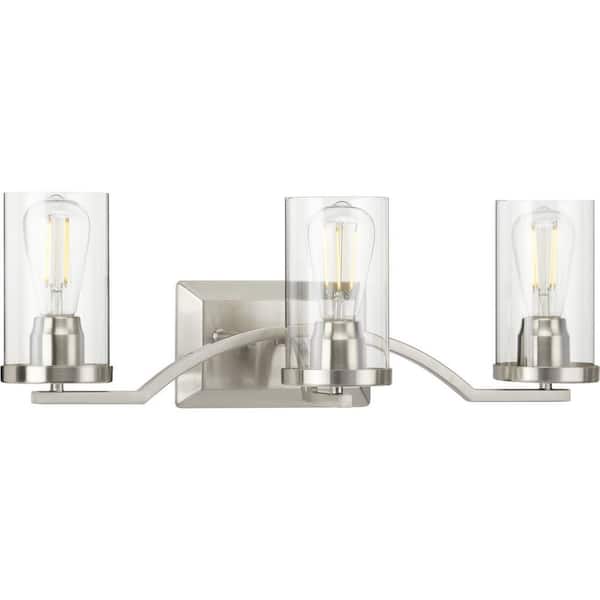 Progress Lighting Lassiter Collection 3-Light Brushed Nickel Clear Glass Modern Bath Vanity Light