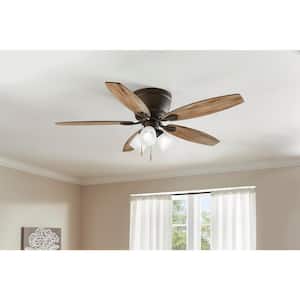 Sidlow 52 in. Indoor LED Bronze Hugger Dry Rated Ceiling Fan with 5 QuickInstall Reversible Blades and Light Kit