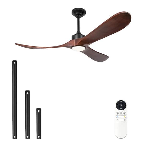 60 in. Smart Indoor Walnut Ceiling Fan with light, with Remote Control, 6-Speed, DC Motor and 3 Solid Wood Blades
