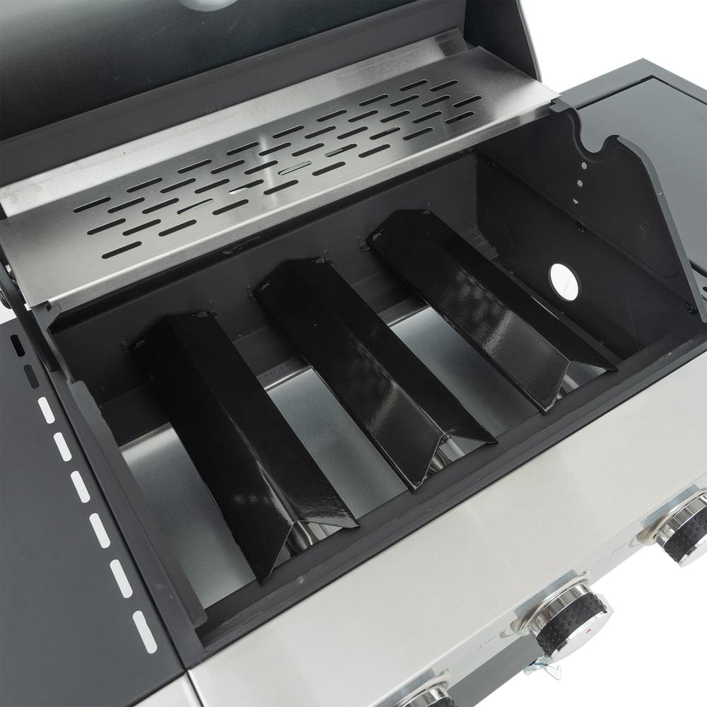 Black and Silver 3-Burner Propane Grill with Side Burner
