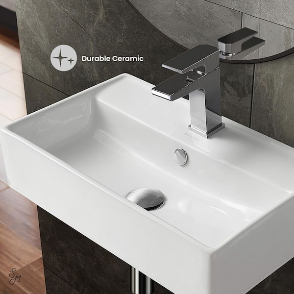 Claire 22.06 in.​ Rectangle Wall Mount Bathroom Sink in Glossy White