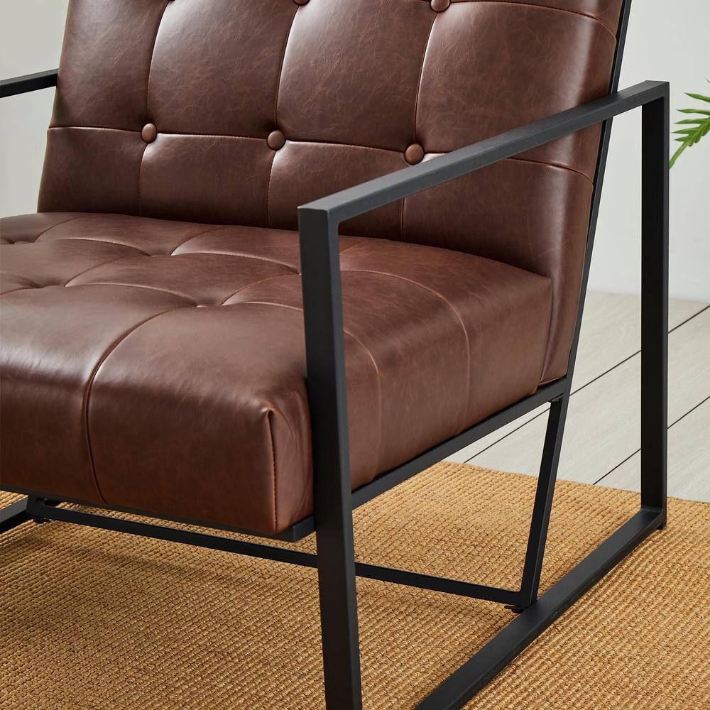 Set of 2 Brown Faux Leather and Metal Accent Chairs