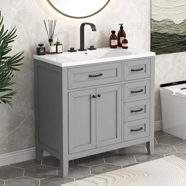 36 in. Bath Vanity Cabinet without Top in Gray, Solid Wood