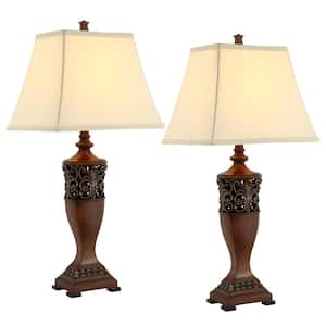 30 in. Resin Indoor Table Lamp with Off-White Shade, 9.5-Watt LED Bulbs Included (Set of 2)