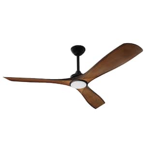 52 in. Indoor Walnut Flush Mount Ceiling Fan with Light, Integrated LED Low Profile Ceiling Fan with Remote