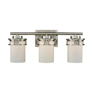 Raven dale 3-Light Brushed Nickel With Opal White Glass Bath Light
