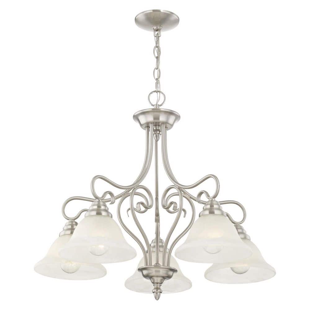 Elegant Coronado 5-Light Chandelier in Brushed Nickel with Alabaster Glass
