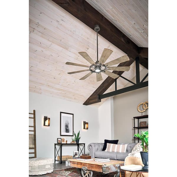 Gentry 65 in. Indoor Anvil Iron Downrod Mount Ceiling Fan with Integrated LED with Wall Control Included