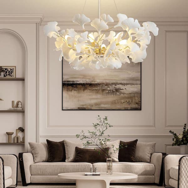 Gleam Flare 8-Light Gold Chandelier, Luxury Ginkgo Branch