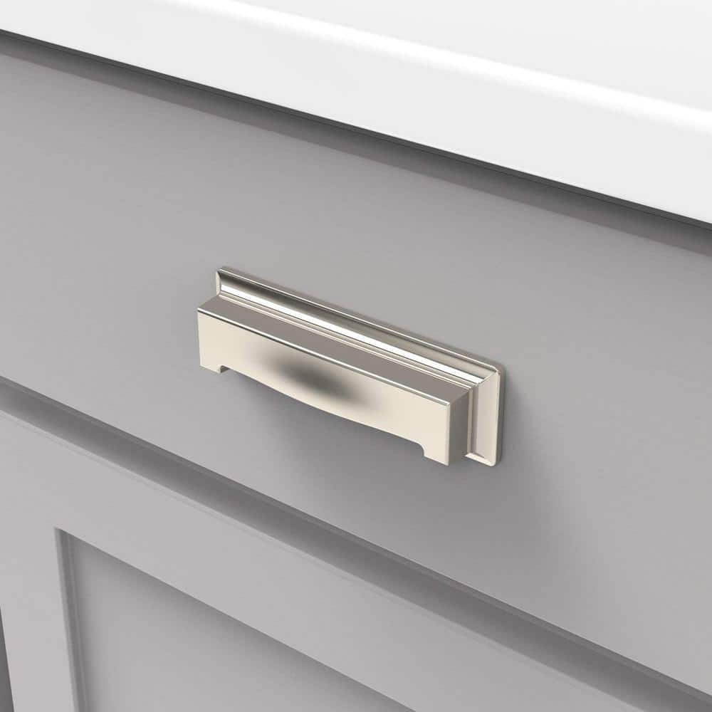 Polished Nickel Modern Cup Handle with Mounting Hardware