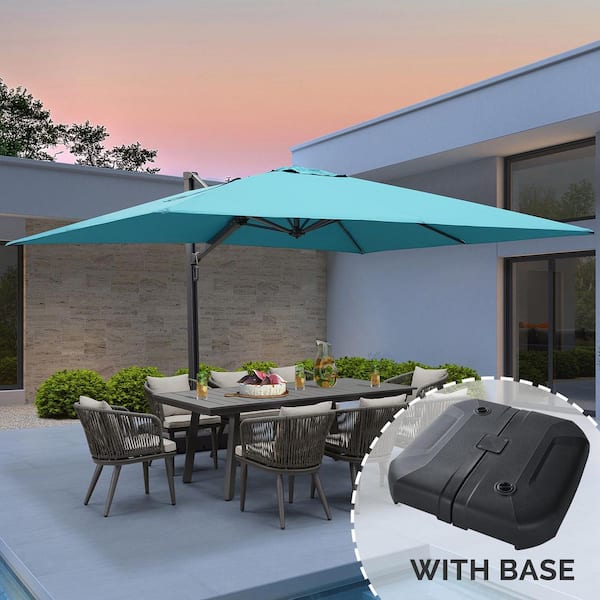 PURPLE LEAF 10 ft. x 13 ft. Large Outdoor Aluminum Cantilever 360° Rotation Patio Umbrella with Base, Turquoise Blue