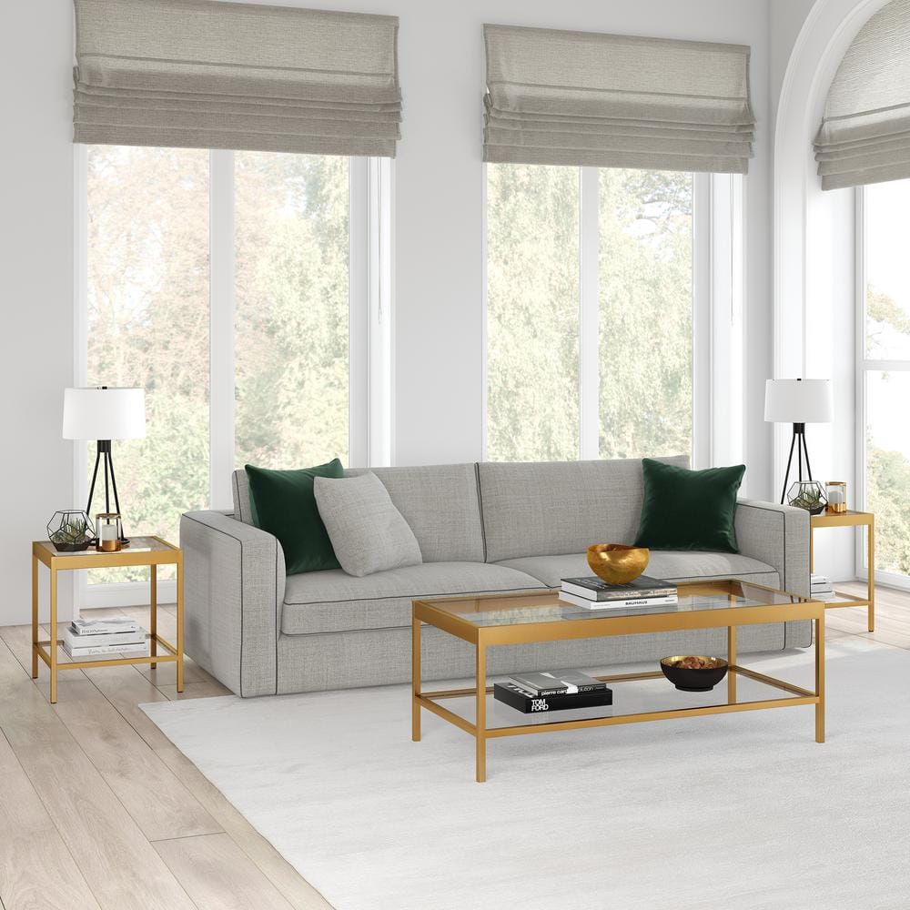 Sleek 20" Brass Square Side Table with Glass Shelves