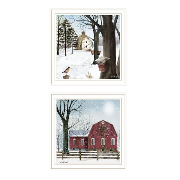 Framed 14 in. x 14 in. 2-Piece Vignette A Little Snow, Waiting for Spring White Framed Wall Art Print for Home Decor